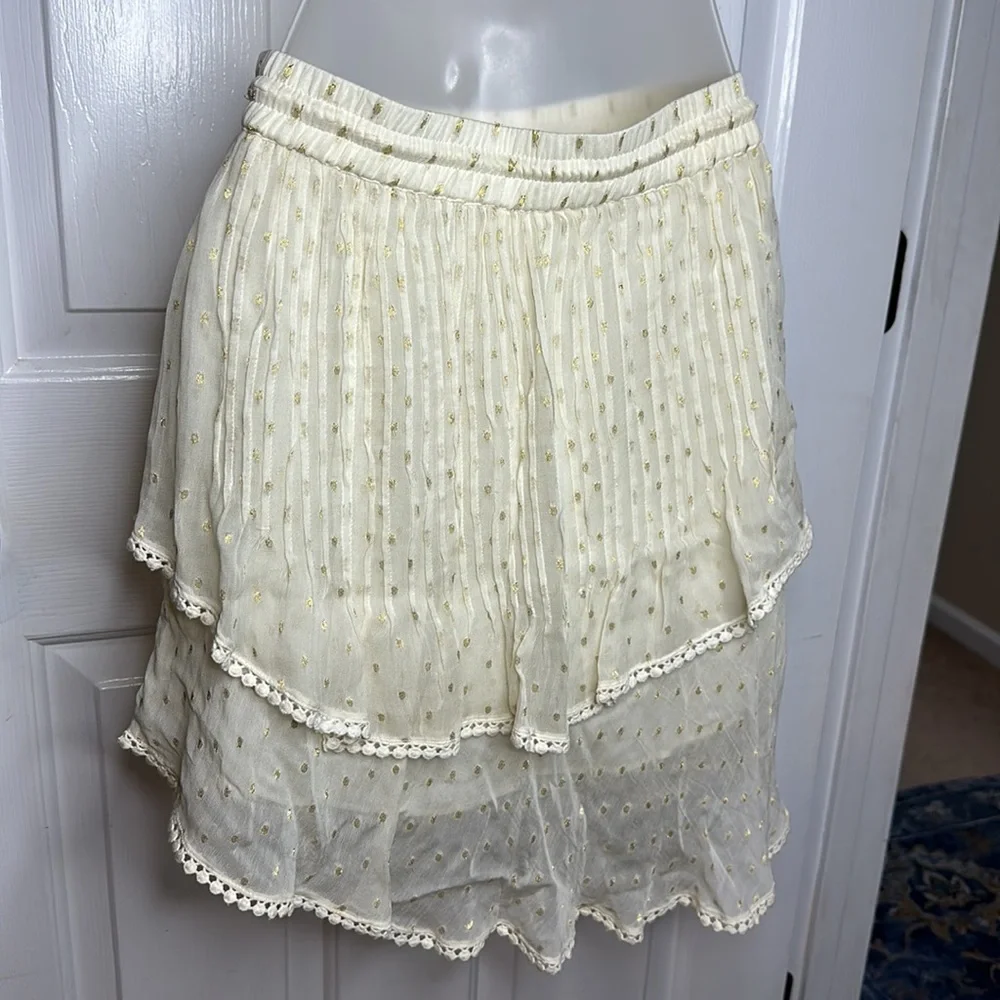 Anthropologie Tryb Cream and Gold Primrose Layered Skirt